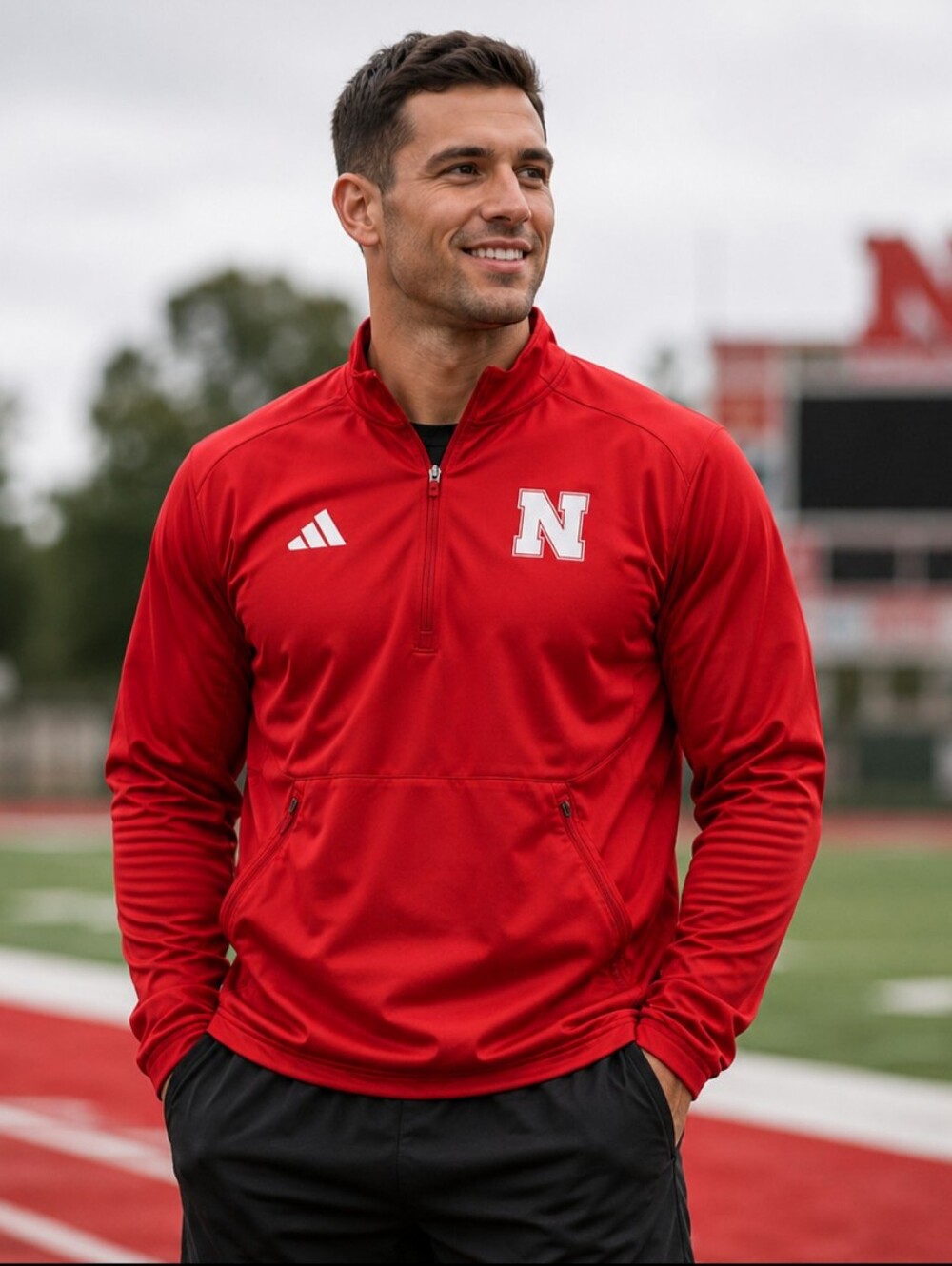 Adidas Mens Scarlet Nebraska Half Zip Aeroready Pullover Jacket Size Large EUC